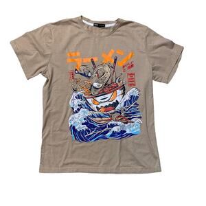 Rumwe The Great Ramen Graphic Short Sleeve T-shirt size Small Tan/Brown